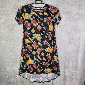 Women's Lularoe Dress Roses Floral Multicolored Fit Flare Short Sleeve Size S